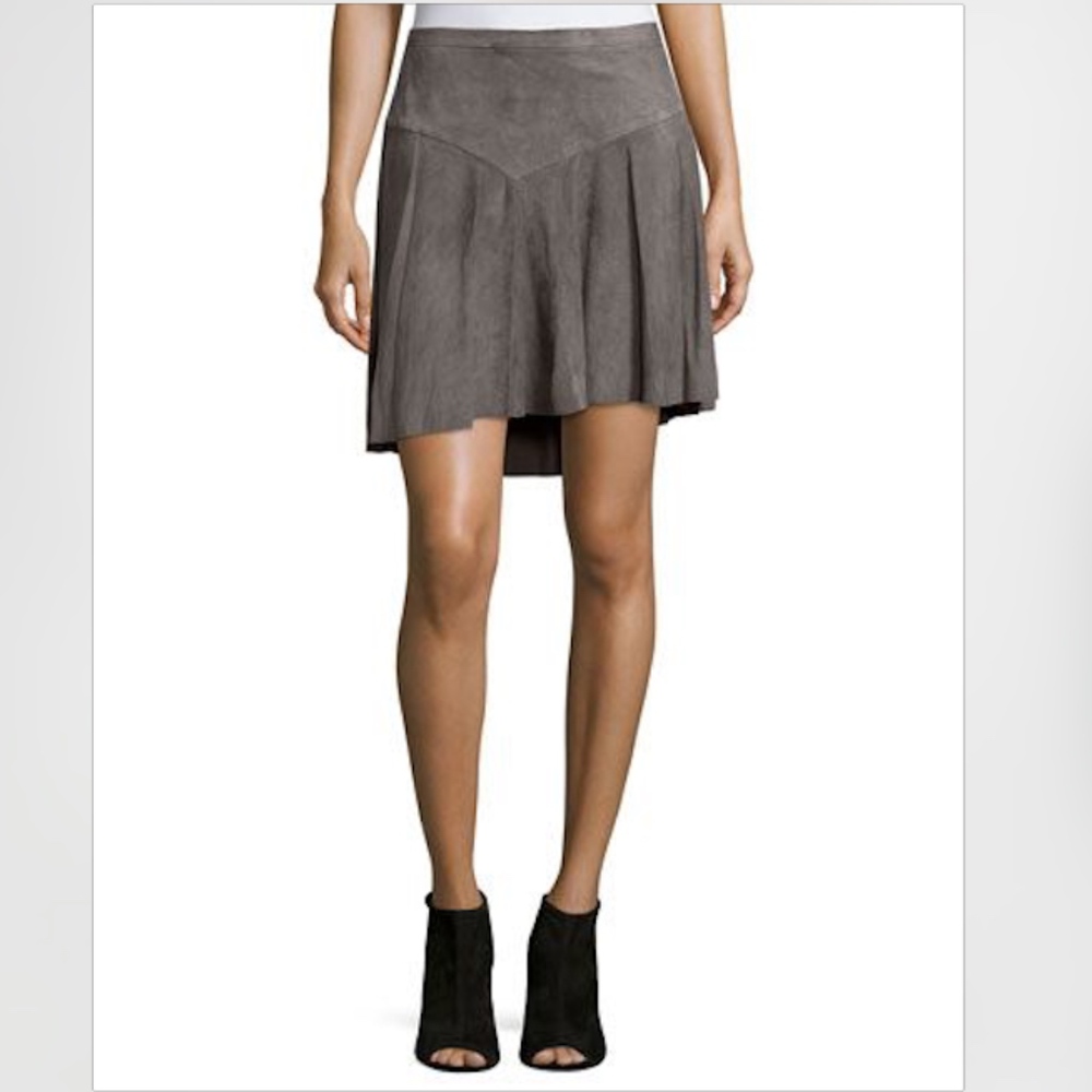 HALSTON HERITAGE Fit-&-Flare Suede Skirt, Charcoal